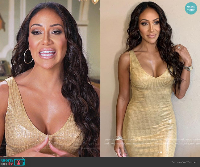 Envy Gold Metallic Dress worn by Melissa Gorga on The Real Housewives of New Jersey