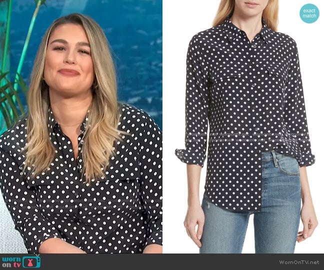 Equipment Slim Signature Polka Dot Silk Shirt worn by Carissa Loethen Culiner on E! News
