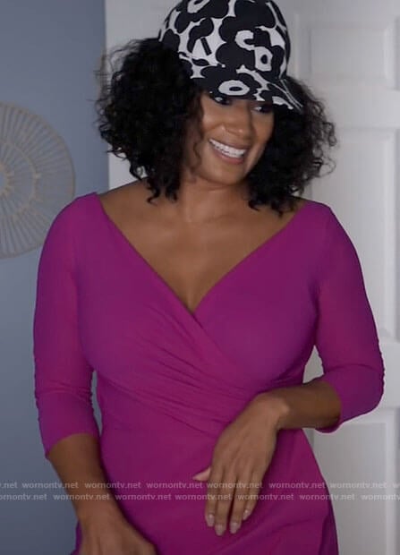 Fatima’s pink faux wrap dress and floral baseball cap on Tyler Perrys Sistas