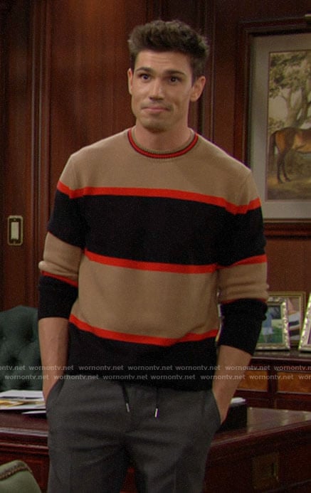 Finn’s tan, red, and black striped sweater on The Bold and the Beautiful