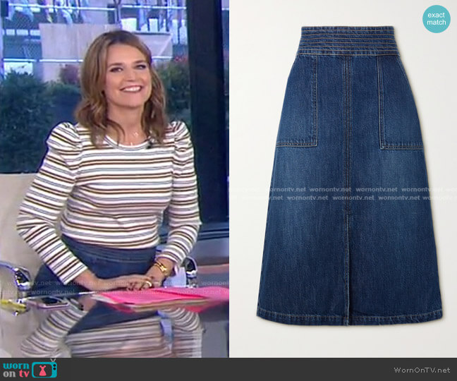 Frame Trapunto Denim Midi Skirt worn by Savannah Guthrie on Today