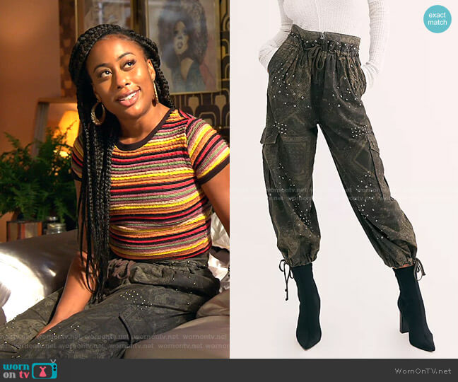 Free People Fly Away Studded Parachute Pant worn by Malika Williams (Zuri Adele) on Good Trouble