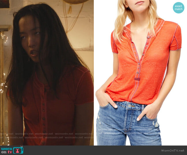 Free People Kia Henley Top worn by Janet (Andrea Bang) on Kims Convenience