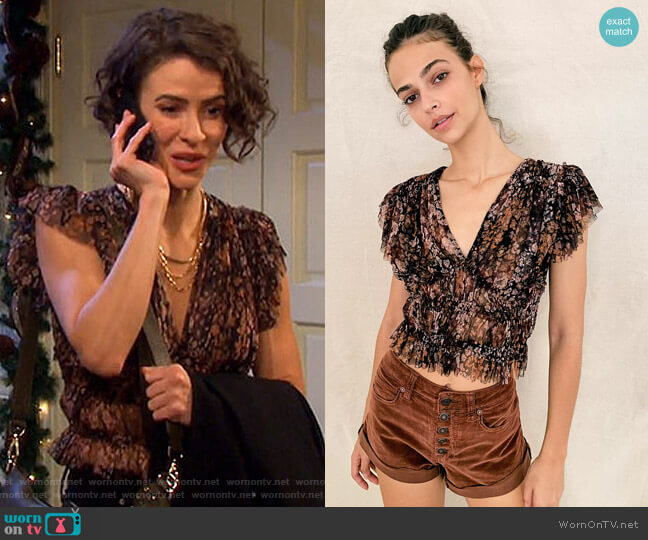 Free People Making Me Smile Print Top worn by Sarah Horton (Linsey Godfrey) on Days of our Lives