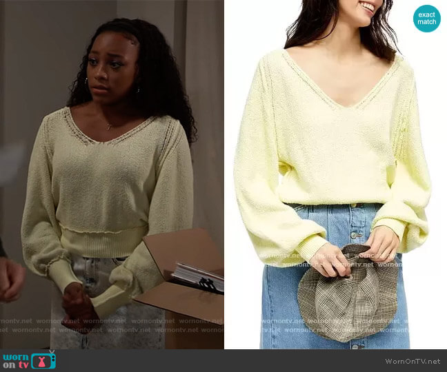 Free People Riptide V Neck Sweater worn by Trina (Sydney Mikayla) on General Hospital