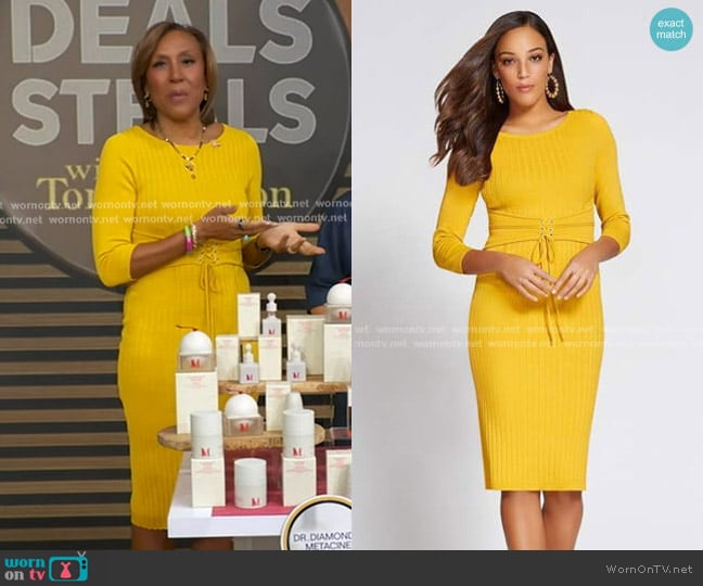 New York & Company Gabrielle Union Collection Corset Sweater Dress worn by Robin Roberts on Good Morning America