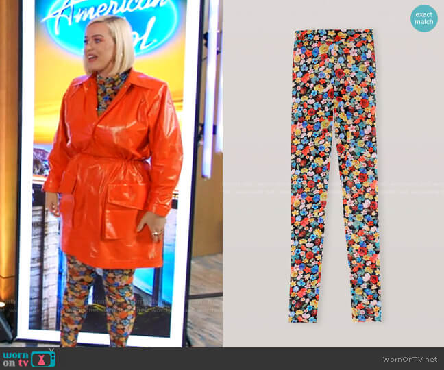 Ganni Floral Print Mesh Leggings worn by Katy Perry on American Idol