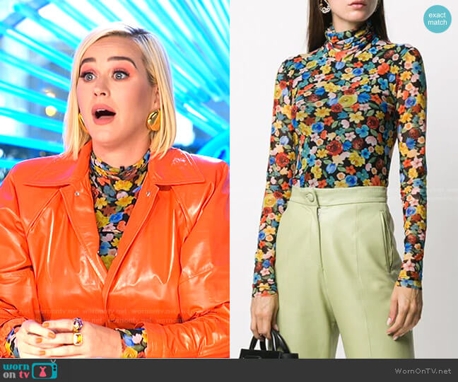 Ganni Floral Print Mesh Blouse worn by Katy Perry on American Idol