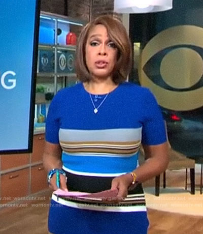 Gayle King’s blue striped dress on CBS This Morning