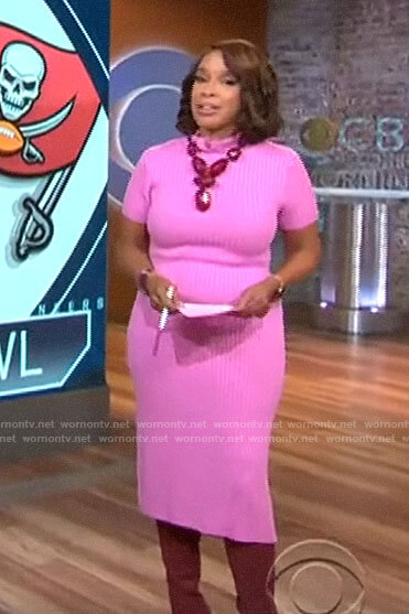 Gayle King’s pink sweater dress on CBS Mornings