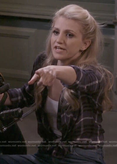 Gina’s grey plaid shirt on B Positive