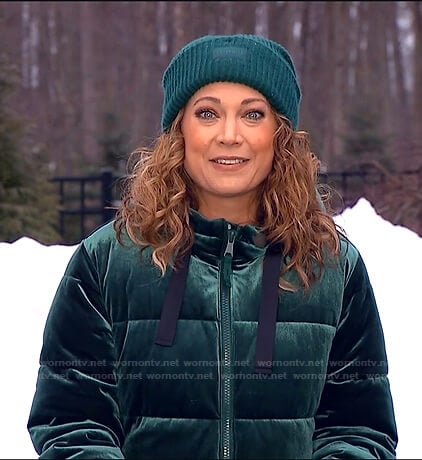 Ginger’s green velvet puffer jacket on Good Morning America
