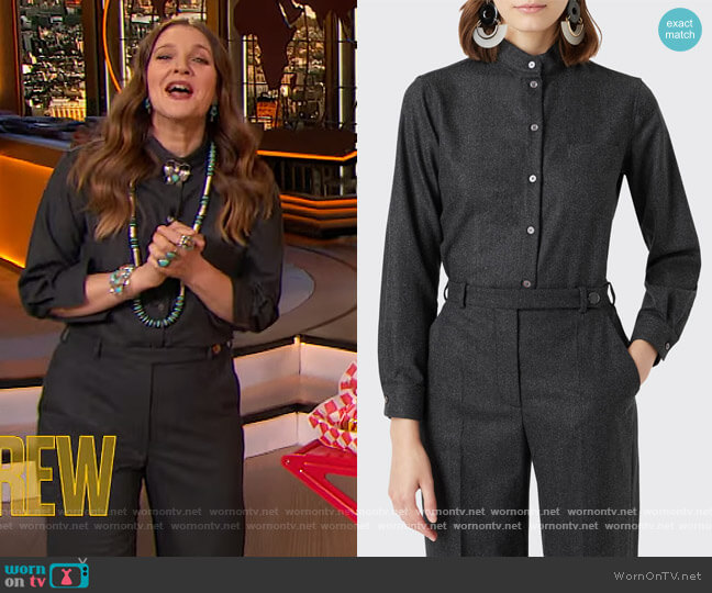 Giorgio Armani Wool-Blend Mandarin Collar Blouse worn by Drew Barrymore on The Drew Barrymore Show