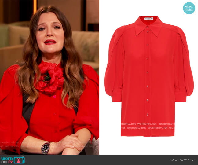 Givenchy Silk-crepe de chine blouse worn by Drew Barrymore on The Drew Barrymore Show