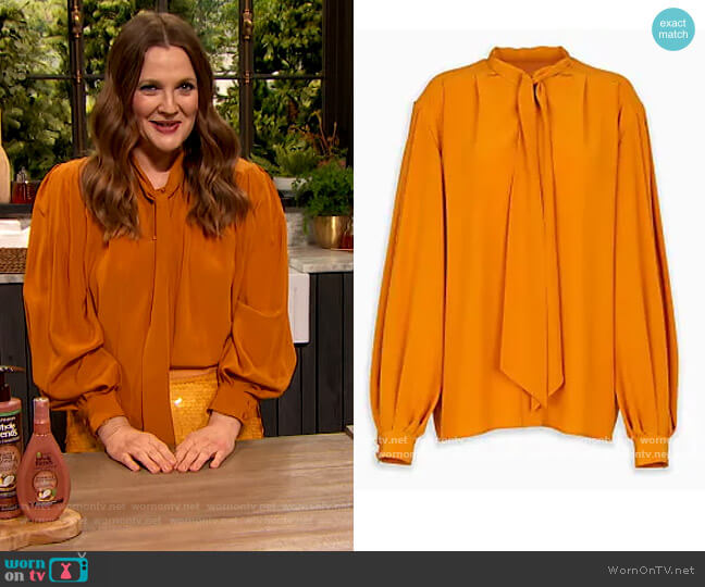 Givenchy Tie Neck Blouse worn by Drew Barrymore on The Drew Barrymore Show