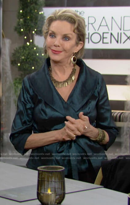 Gloria’s green collared wrap top on The Young and the Restless