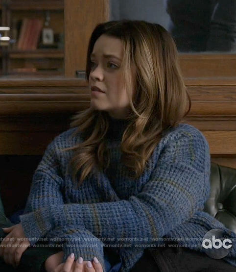 Grace’s blue textured sweater on Big Sky