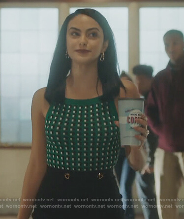 Veronica’s green geometric tank top on Riverdale