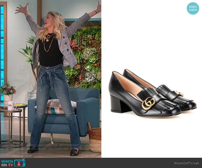 Gucci Marmont leather loafer pumps worn by Amanda Kloots on The Talk