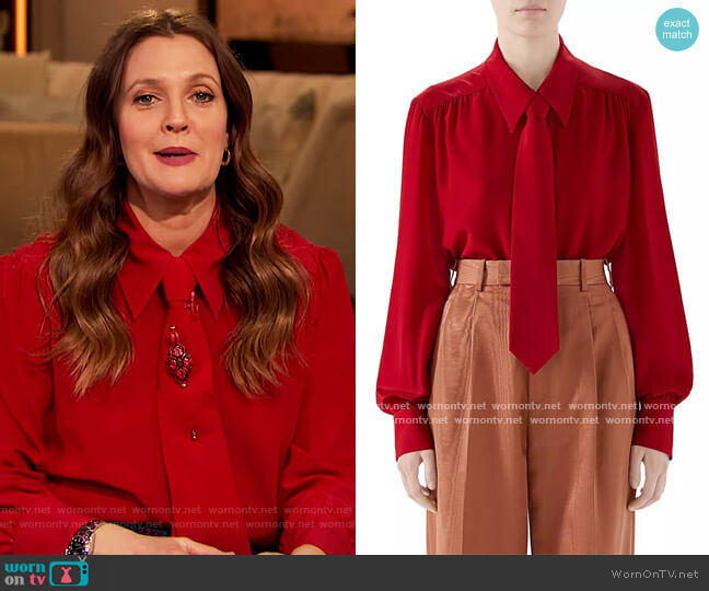 Gucci Tie Neck Blouse worn by Drew Barrymore on The Drew Barrymore Show