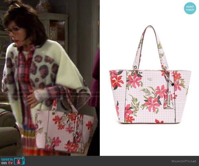 Guess Kamryn Gingham Floral Tote worn by Susan Banks (Stacy Haiduk) on Days of our Lives