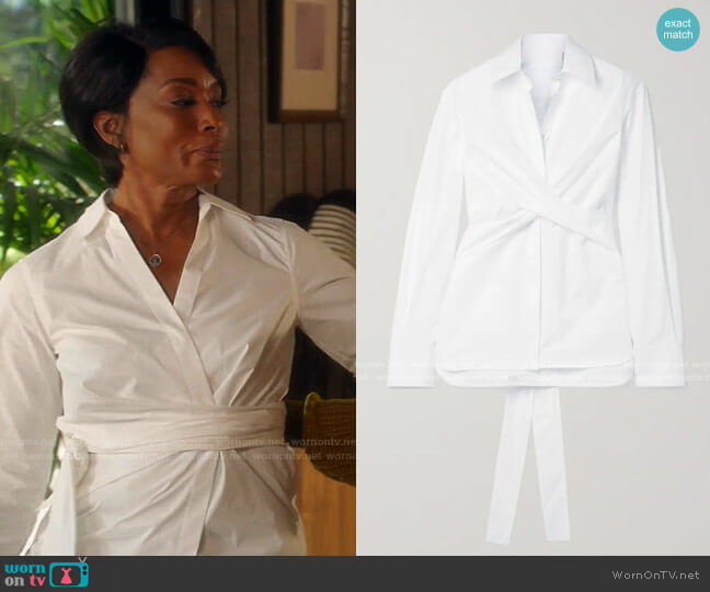 Helmut Lang Tie-Detailed Cotton-Poplin Shirt worn by Athena Grant (Angela Bassett) on 9-1-1