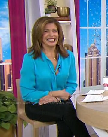 Hoda’s blue tie neck blouse on Today