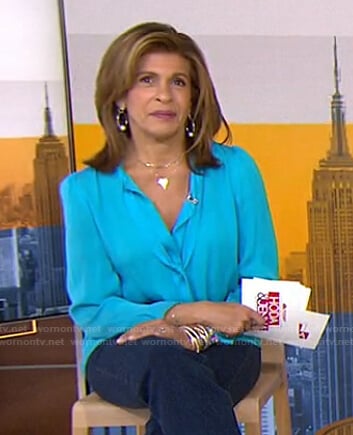 Hoda’s blue tie neck blouse on Today
