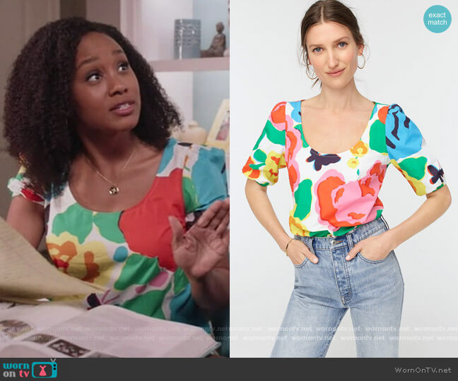 J. Crew Scoopneck cotton poplin top in Ratti jardin floral worn by Olivia Lockhart (Katlyn Nichol) on Black-ish