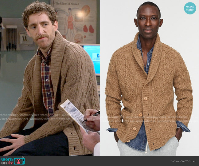 Wallace & Barnes Cable-knit Shawl-collar Cardigan from J. Crew worn by Drew Dunbar (Thomas Middleditch) on B Positive