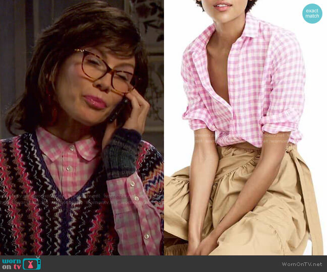 J. Crew Crinkle Gingham Boy Shirt worn by Susan Banks (Stacy Haiduk) on Days of our Lives