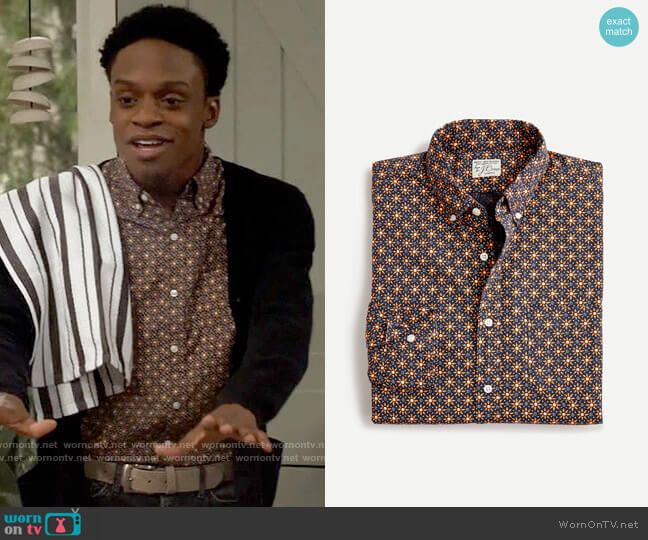 J. Crew Printed Stretch Original Fit Button Down Shirt in Sunstar worn by Lane (Austin Crute) on Call Your Mother