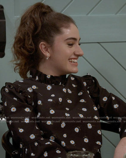 Jackie’s black daisy print blouse on Call Your Mother