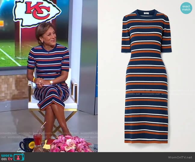 Jason Wu Striped Ribbed Wool-Blend Midi Dress worn by Robin Roberts on Good Morning America