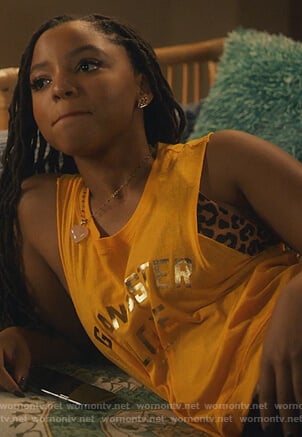 Jazlyn’s yellow gangster tank on Grown-ish