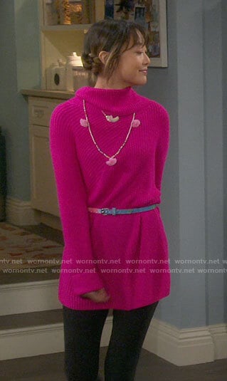 Jen’s pink sweater dress on Last Man Standing