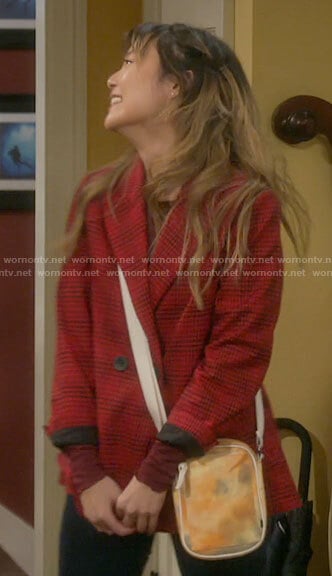 Jen’s red checked blazer on Last Man Standing