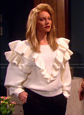 Jennifer’s white ruffle sweater on Days of our Lives