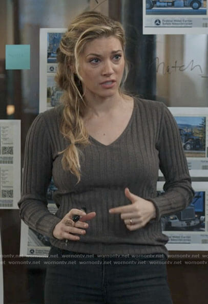 Jenny’s ribbed v-neck sweater on Big Sky