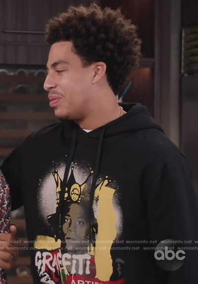 Junior’s black graffiti artist hoodie on Black-ish