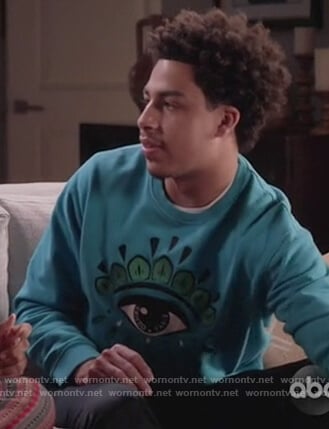 Junior’s blue eye embroidered sweatshirt on Black-ish