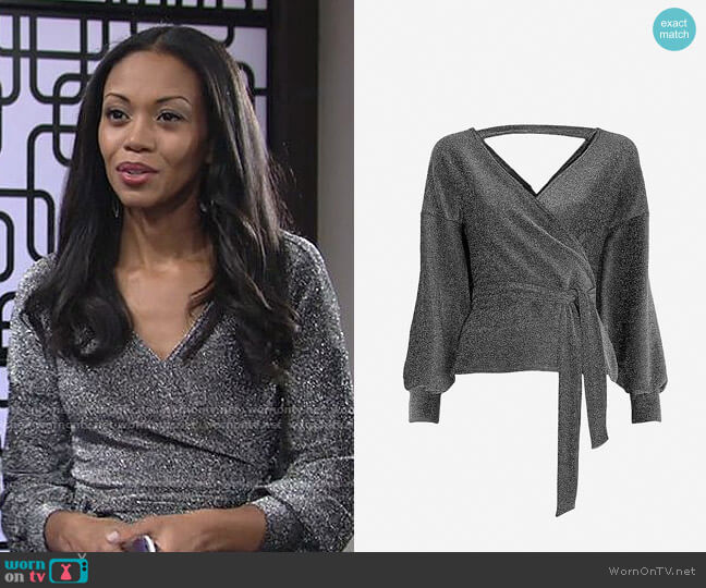 Karen Millen Glitter Off Shoulder Jersey Top worn by Amanda Sinclair (Mishael Morgan) on The Young and the Restless