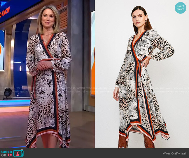 Karen Millen Leopard Border Print Wrap Dress worn by Amy Robach on Good Morning America
