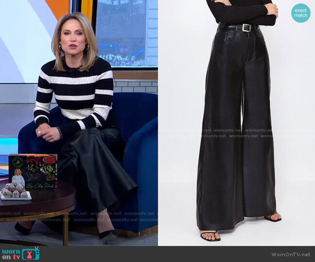 Karen Millen Leather Wide Leg Trouser worn by Amy Robach on Good Morning America