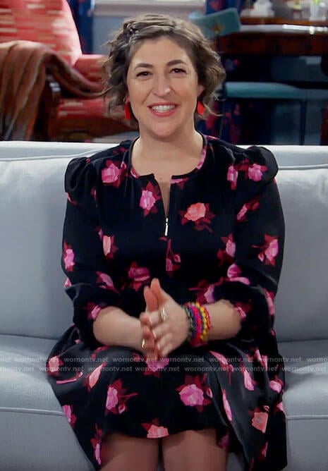 Kat’s black and pink rose print dress on Call Me Kat