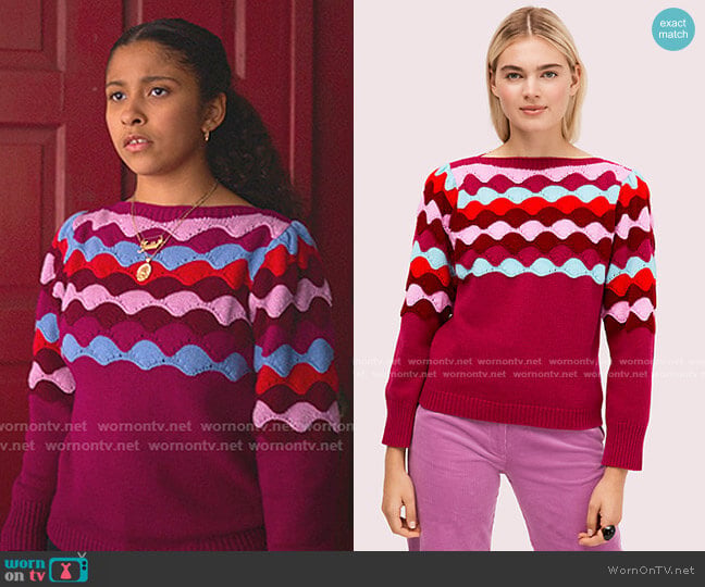 Kate Spade Scallop Intarsia Sweater worn by Julie (Madison Reyes) on Julie and the Phantoms