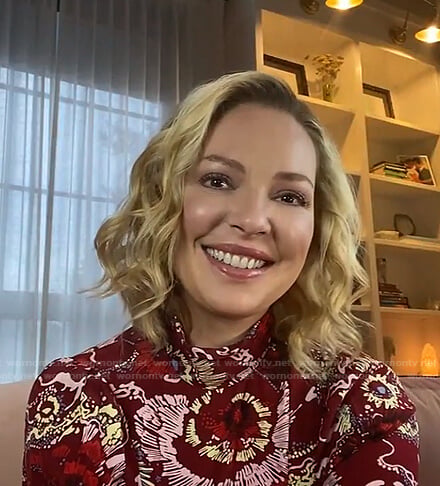 Katherine Heigl’s red printed dress on Live with Kelly and Ryan