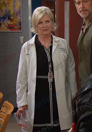 Kayla’s black contrast stripe shirtdress on Days of our Lives