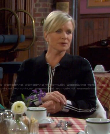 Kayla’s black contrast stripe shirtdress on Days of our Lives