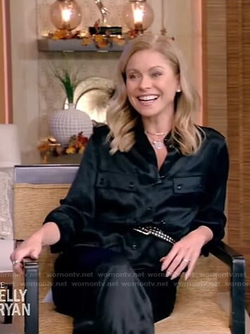 Kelly’s black jumpsuit and studded belt on Live with Kelly and Ryan